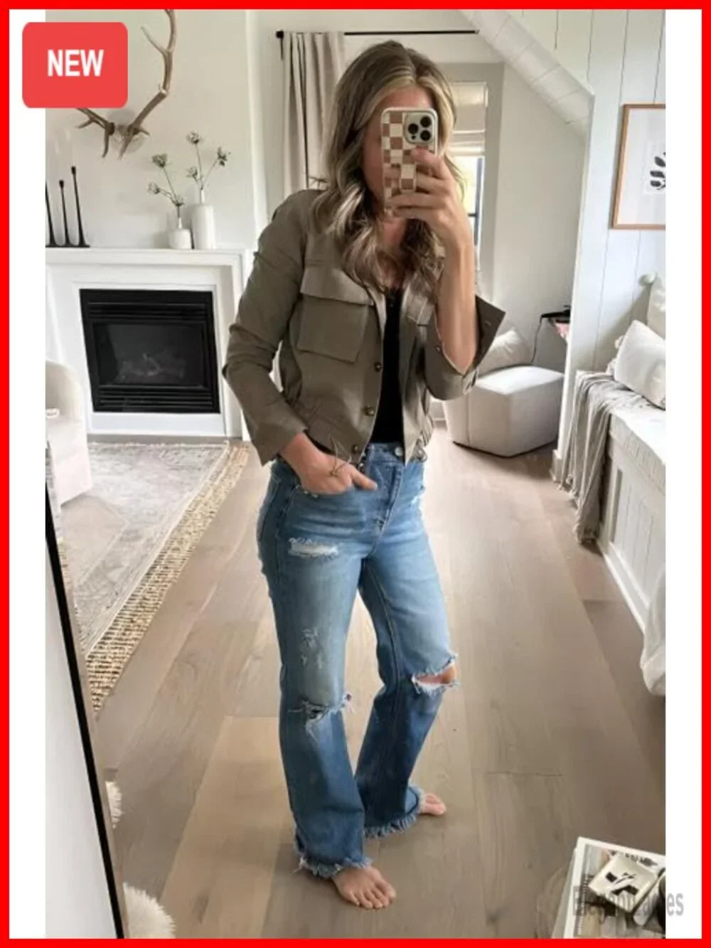 Women's Cropped Military Jacket with Pockets, Oversized Utility Anorak,